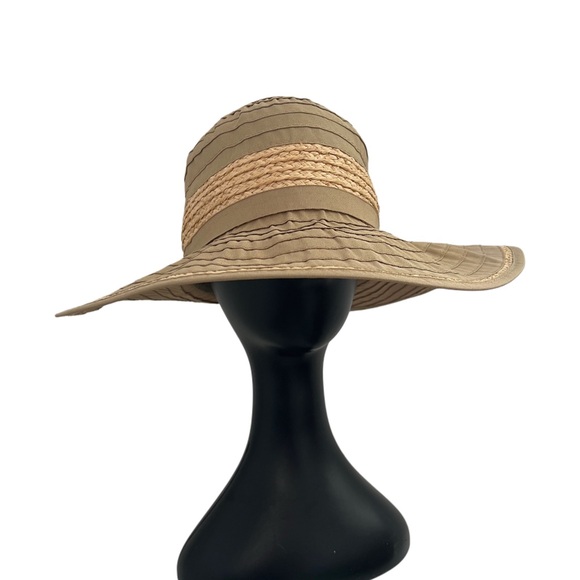 Scala Raffia Packable Adjustable Wide Brim Beige‎ Cream SPF Hat - Picture 1 of 7